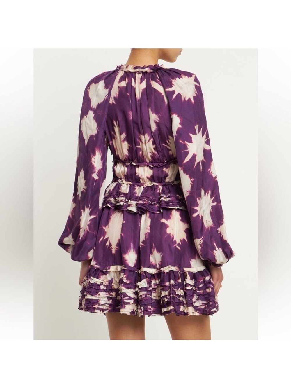 Ulla Johnson Emery Silk Ruffle Long Sleeve Mini Dress Purple Cassis Blur 0 NWOT - Picture 2 of 15